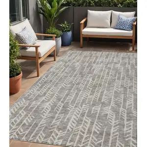 Photo of Taupe And Beige Tribal Washable Indoor Outdoor Area Rug