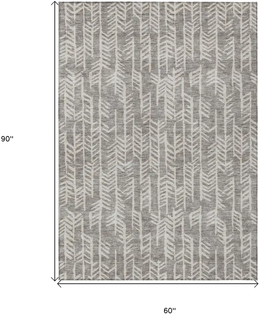 Taupe And Beige Tribal Washable Indoor Outdoor Area Rug Photo 3
