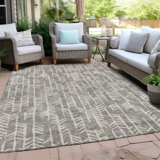 Taupe And Beige Tribal Washable Indoor Outdoor Area Rug Photo 8