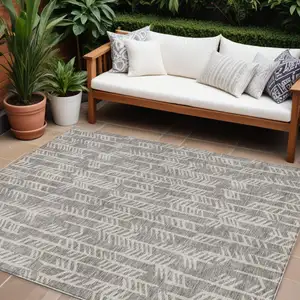 Photo of Taupe And Beige Tribal Washable Indoor Outdoor Area Rug