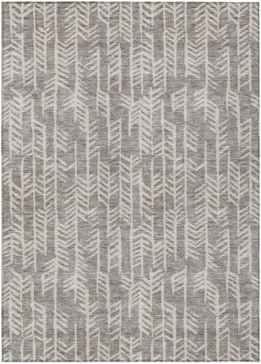 Taupe And Beige Tribal Washable Indoor Outdoor Area Rug Photo 2