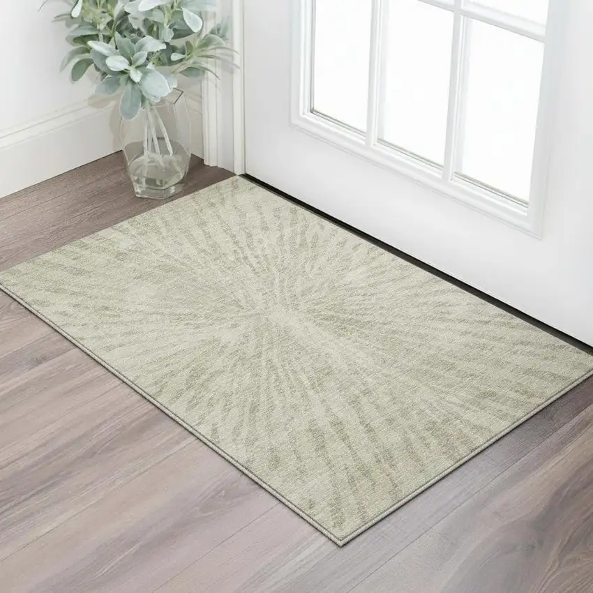 Taupe And Beige Zebra Print Washable Area Rug With UV Protection Photo 2