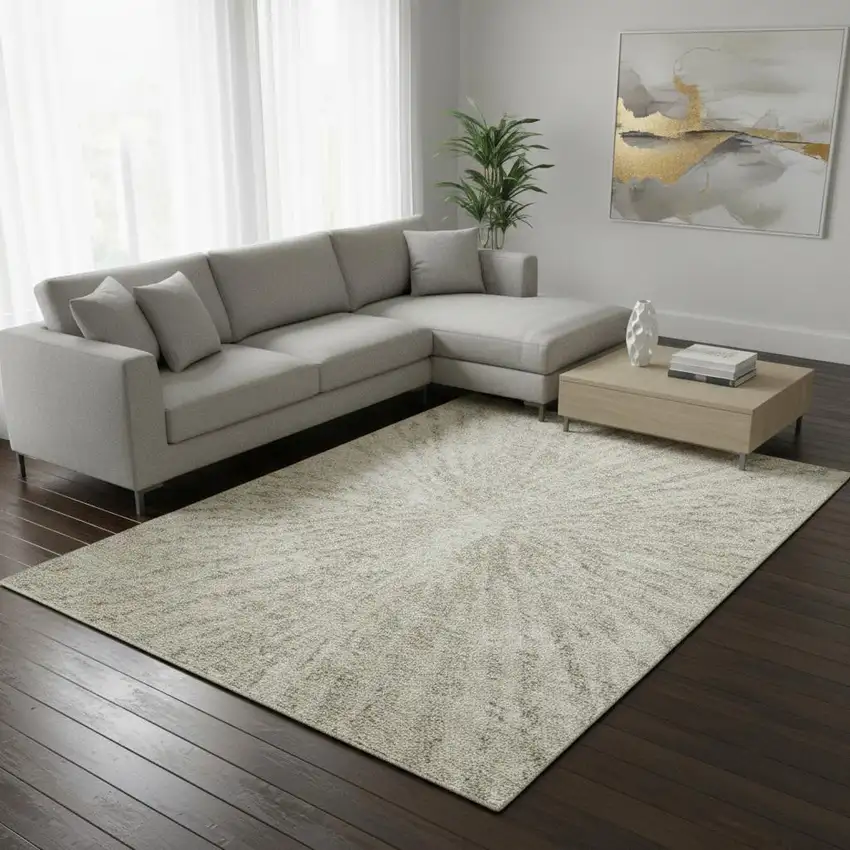 Taupe And Beige Zebra Print Washable Area Rug With UV Protection Photo 2