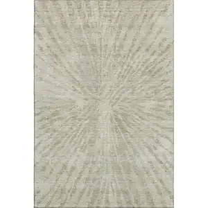 Photo of Taupe And Beige Zebra Print Washable Area Rug With UV Protection