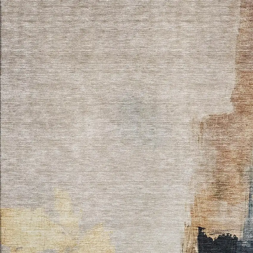 Taupe And Blue Abstract Washable Area Rug With UV Protection Photo 3