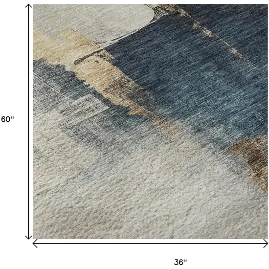 Taupe And Blue Abstract Washable Area Rug With UV Protection Photo 9