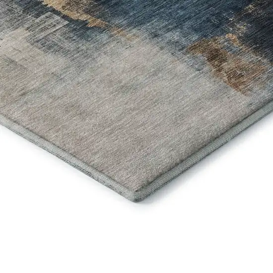 Taupe And Blue Abstract Washable Area Rug With UV Protection Photo 7