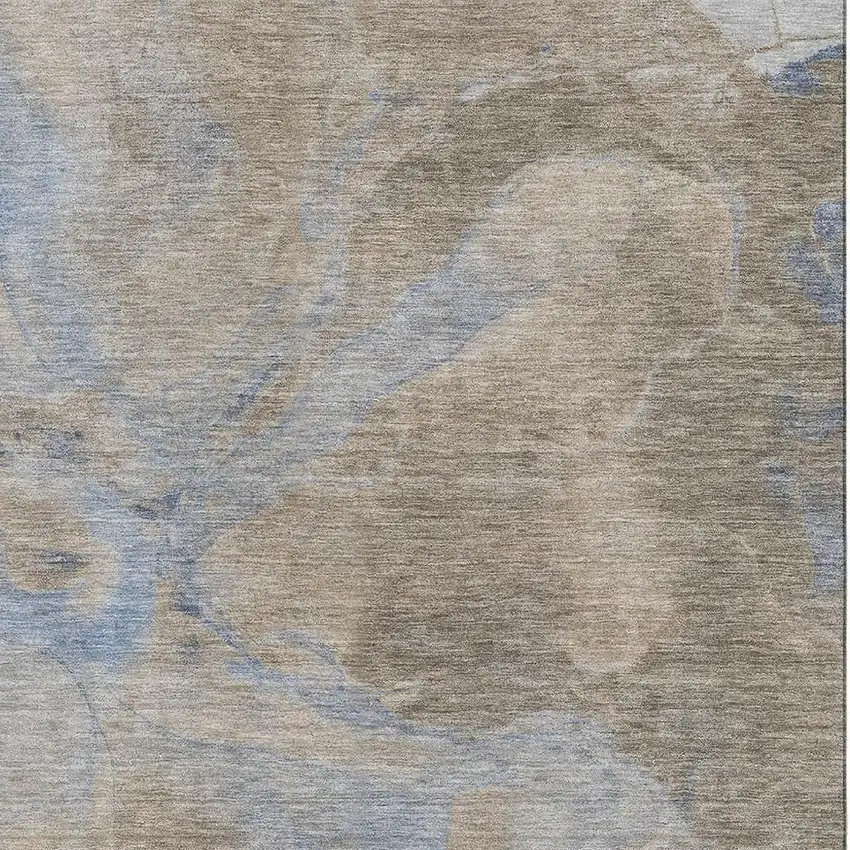 Taupe And Blue Abstract Washable Area Rug With UV Protection Photo 2