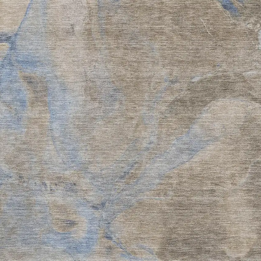 Taupe And Blue Abstract Washable Area Rug With UV Protection Photo 2