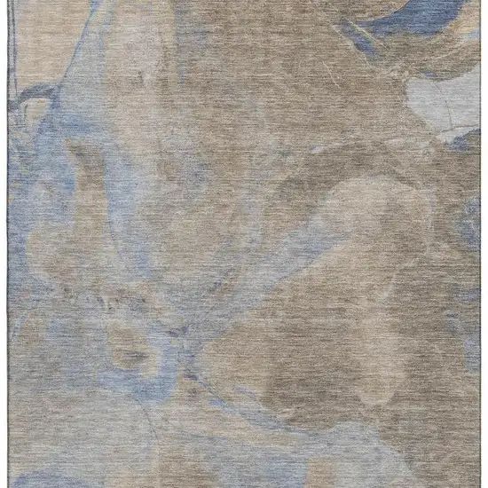 Taupe And Blue Abstract Washable Area Rug With UV Protection Photo 3