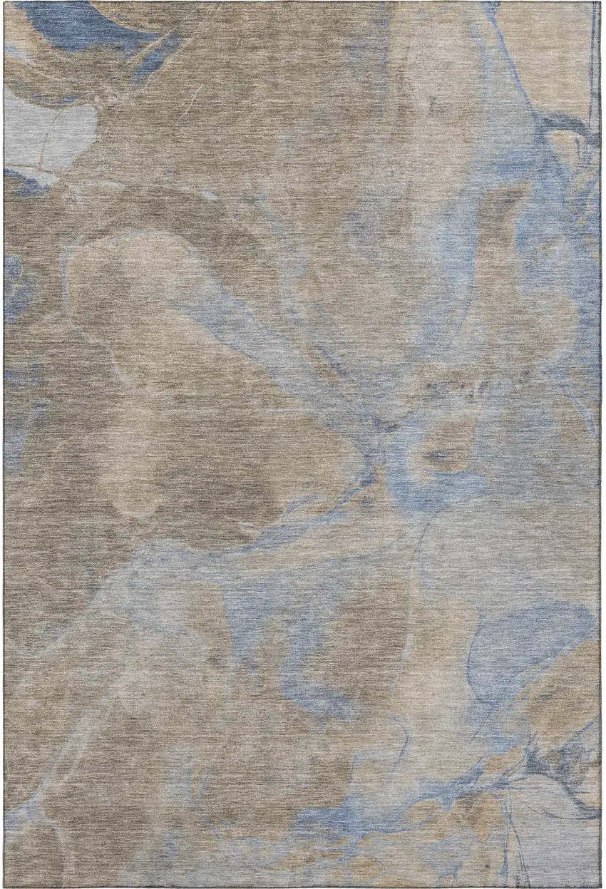 Taupe And Blue Abstract Washable Area Rug With UV Protection Photo 3