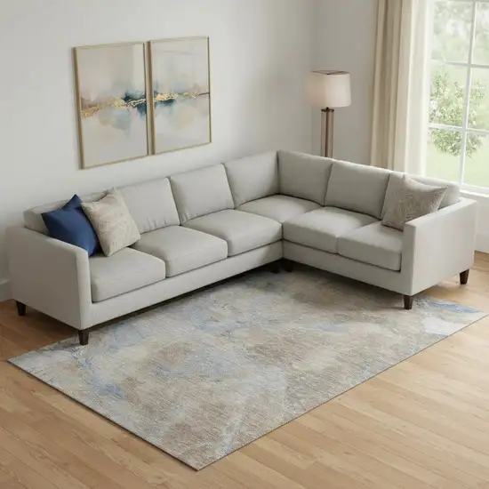 Taupe And Blue Abstract Washable Area Rug With UV Protection Photo 2