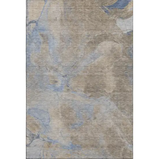 Taupe And Blue Abstract Washable Area Rug With UV Protection Photo 1