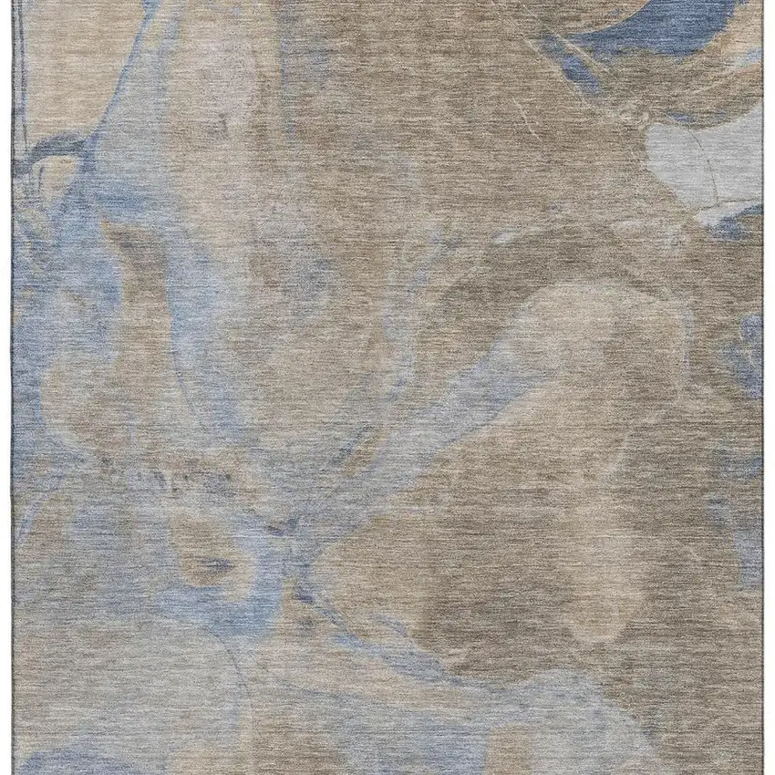 Taupe And Blue Abstract Washable Area Rug With UV Protection Photo 2