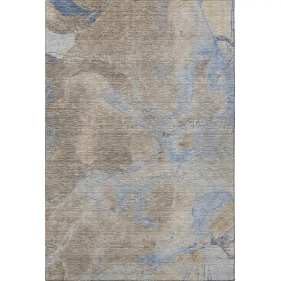 Taupe And Blue Abstract Washable Area Rug With UV Protection Photo 3