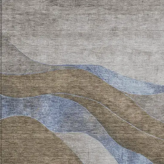 Taupe And Blue Abstract Washable Indoor Outdoor Area Rug Photo 3
