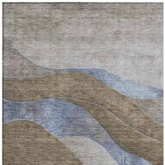 Taupe And Blue Abstract Washable Indoor Outdoor Area Rug Photo 3