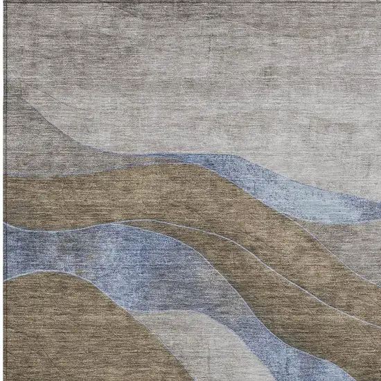 Taupe And Blue Abstract Washable Indoor Outdoor Area Rug Photo 3