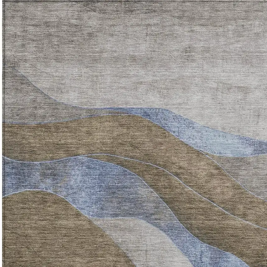 Taupe And Blue Abstract Washable Indoor Outdoor Area Rug Photo 3