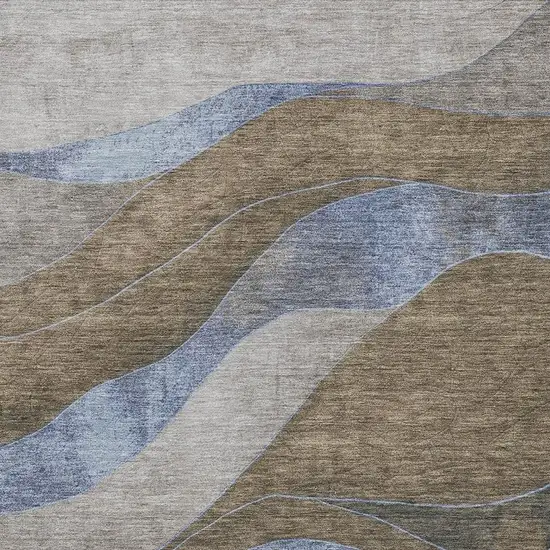 Taupe And Blue Abstract Washable Indoor Outdoor Area Rug Photo 3