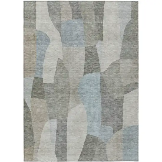 Taupe And Blue Abstract Washable Indoor Outdoor Area Rug Photo 1