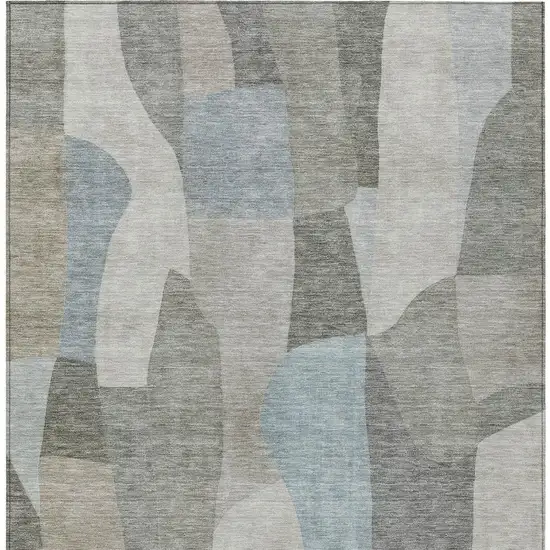 Taupe And Blue Abstract Washable Indoor Outdoor Area Rug Photo 2