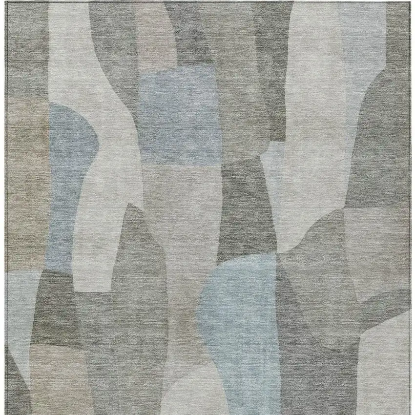 Taupe And Blue Abstract Washable Indoor Outdoor Area Rug Photo 2