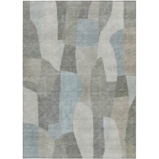 Taupe And Blue Abstract Washable Indoor Outdoor Area Rug Photo 3