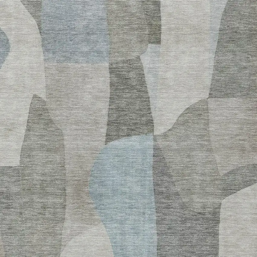 Taupe And Blue Abstract Washable Indoor Outdoor Area Rug Photo 2