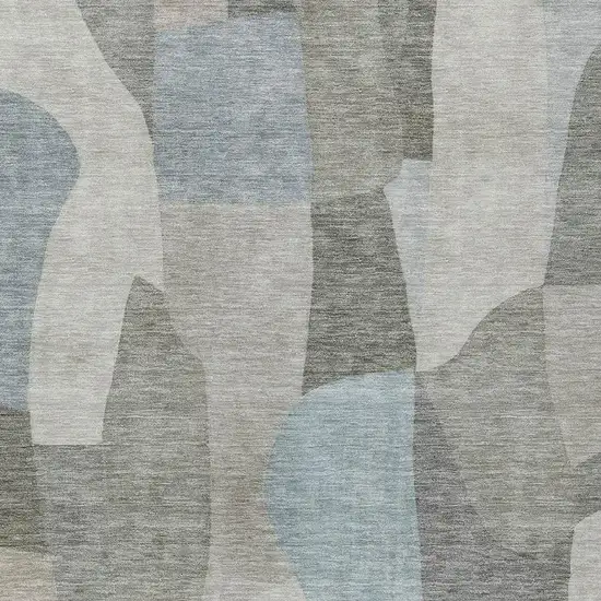 Taupe And Blue Abstract Washable Indoor Outdoor Area Rug Photo 2