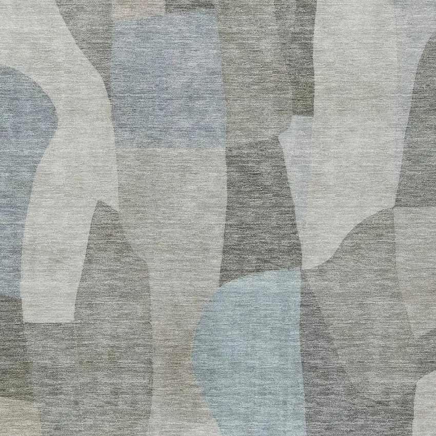 Taupe And Blue Abstract Washable Indoor Outdoor Area Rug Photo 2