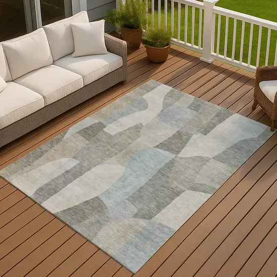 Taupe And Blue Abstract Washable Indoor Outdoor Area Rug Photo 4