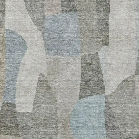 Taupe And Blue Abstract Washable Indoor Outdoor Area Rug Photo 2