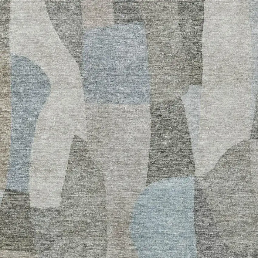 Taupe And Blue Abstract Washable Indoor Outdoor Area Rug Photo 2