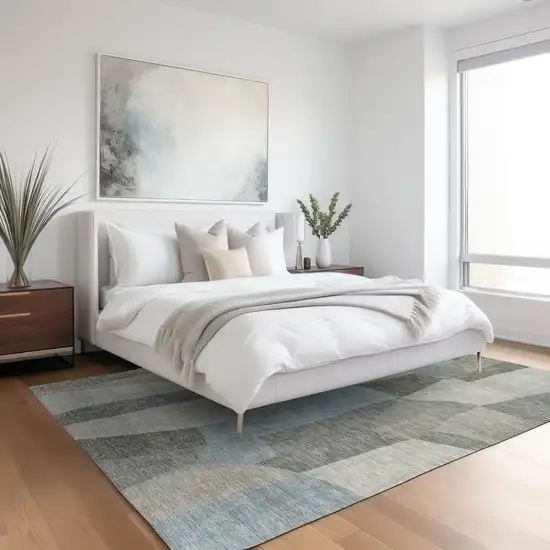 Taupe And Blue Abstract Washable Indoor Outdoor Area Rug Photo 6