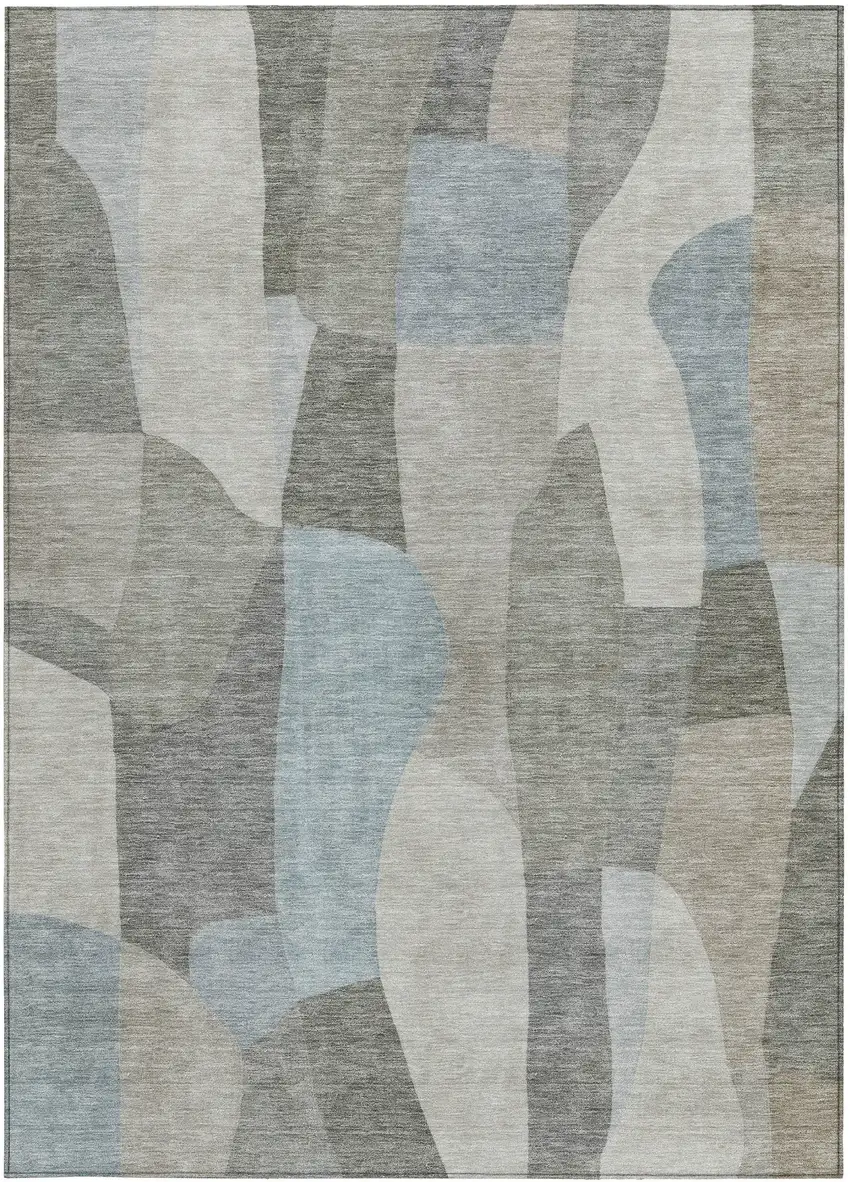 Taupe And Blue Abstract Washable Indoor Outdoor Area Rug Photo 2