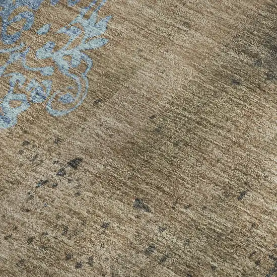 Taupe And Blue Floral Washable Area Rug With UV Protection Photo 3