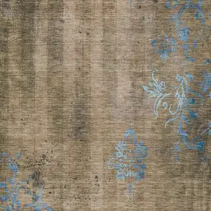 Photo of Taupe And Blue Floral Washable Indoor Outdoor Area Rug