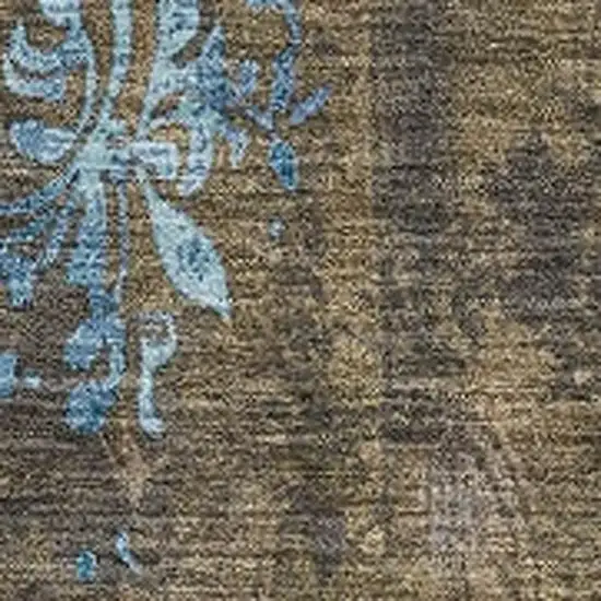 Taupe And Blue Floral Washable Indoor Outdoor Area Rug Photo 3