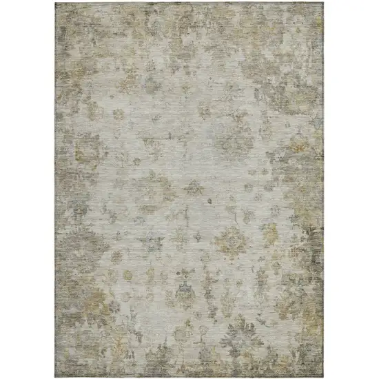 Taupe And Blue Floral Washable Indoor Outdoor Area Rug Photo 4