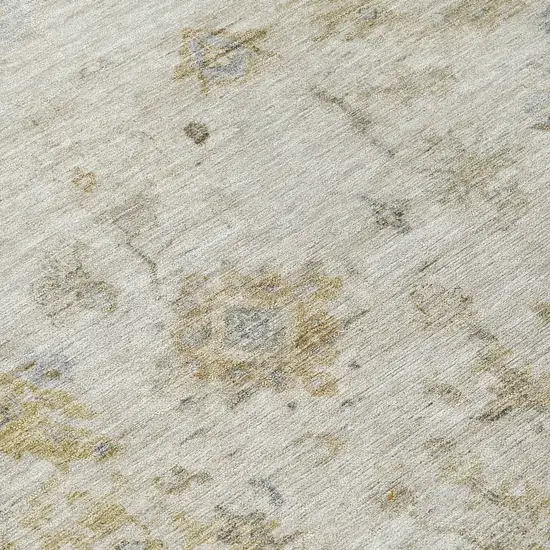 Taupe And Blue Floral Washable Indoor Outdoor Area Rug Photo 7