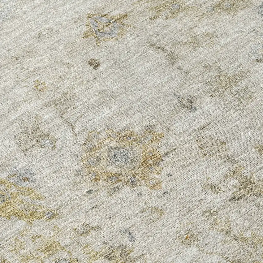 Taupe And Blue Floral Washable Indoor Outdoor Area Rug Photo 7