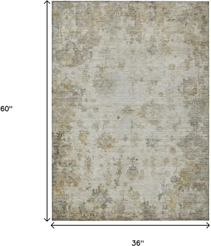 Taupe And Blue Floral Washable Indoor Outdoor Area Rug Photo 3