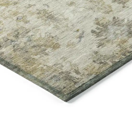Taupe And Blue Floral Washable Indoor Outdoor Area Rug Photo 7