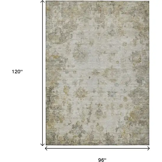 Taupe And Blue Floral Washable Indoor Outdoor Area Rug Photo 3