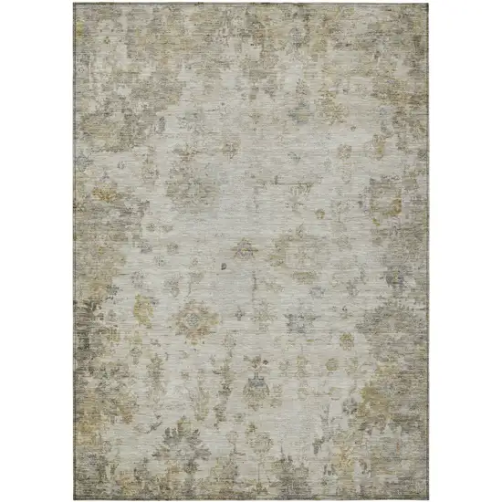 Taupe And Blue Floral Washable Indoor Outdoor Area Rug Photo 2