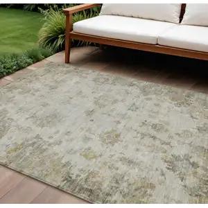 Photo of Taupe And Blue Floral Washable Indoor Outdoor Area Rug