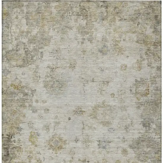 Taupe And Blue Floral Washable Indoor Outdoor Area Rug Photo 4