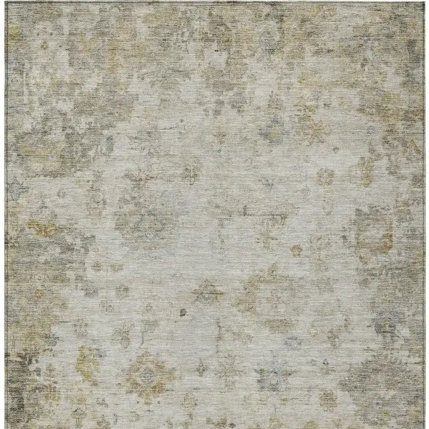 Taupe And Blue Floral Washable Indoor Outdoor Area Rug Photo 4