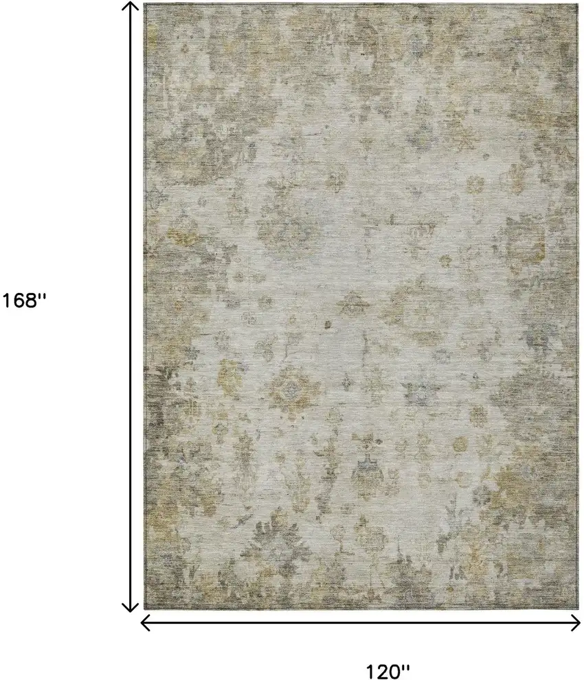 Taupe And Blue Floral Washable Indoor Outdoor Area Rug Photo 3